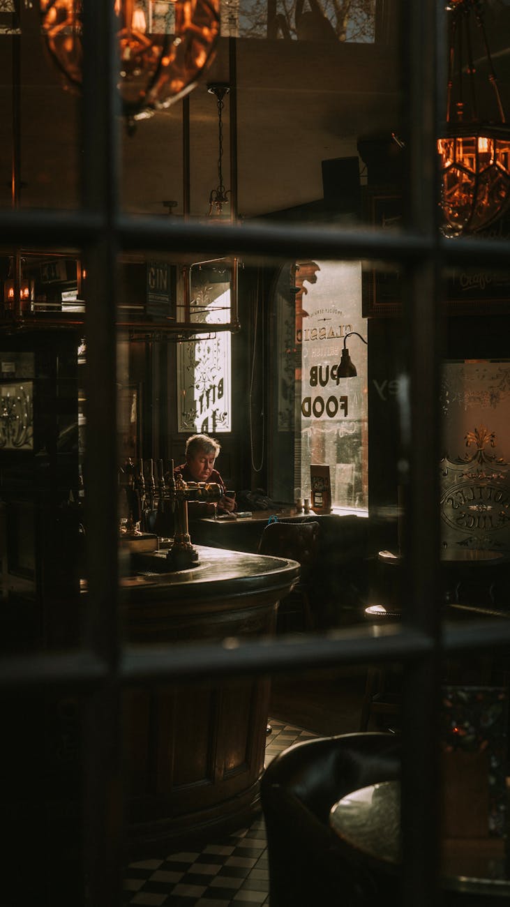 Traditional UK pub interior bar